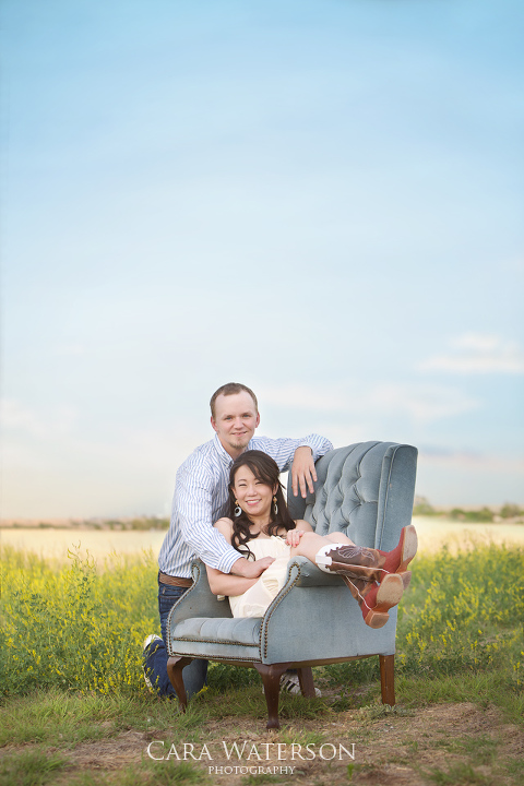 couple on a blue chair