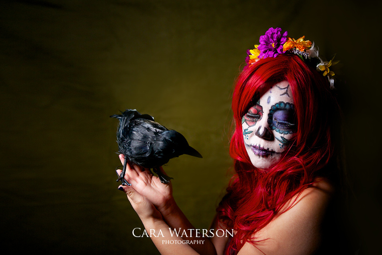 red head with crow