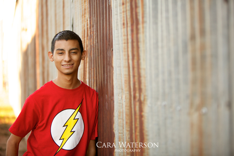 boy in red shirt